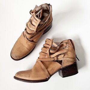 Freebird by Steven Stair Leather Strappy Western Ankle Booties Tan Size 7